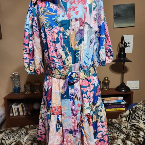 Floral Button-Up Dress with Belt NWT - Picture 4 of 5